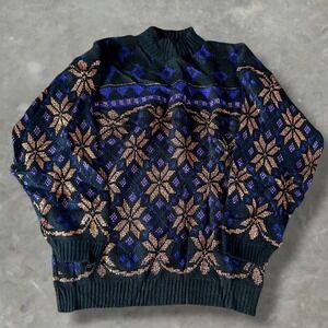 Vintage 1980's Black Purple Orange Sweater USA Sweater Granny Core Cottage Core